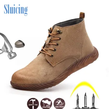 

Men's safety shoes steel head anti smash anti puncture breathable anti-skid wear resistant rubber sole workshoes fashion leather