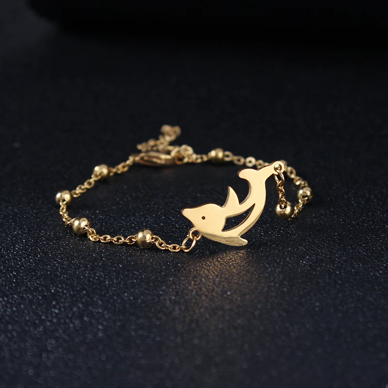 

Stainless Steel Dolphin Animal Charm Bracelet Gold Women Cute Beads Chain Bracelets Bangles Homme Acier Inoxydable