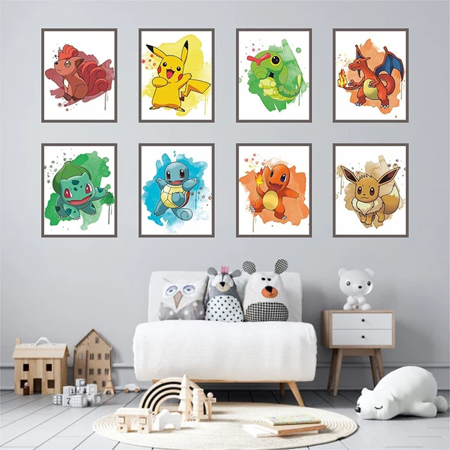 Pokemon Anime Watercolor Canvas Painting Pikachu Posters and Prints Art Print Pictures Boys Room Home Wall Decoration Kids Gifts 2