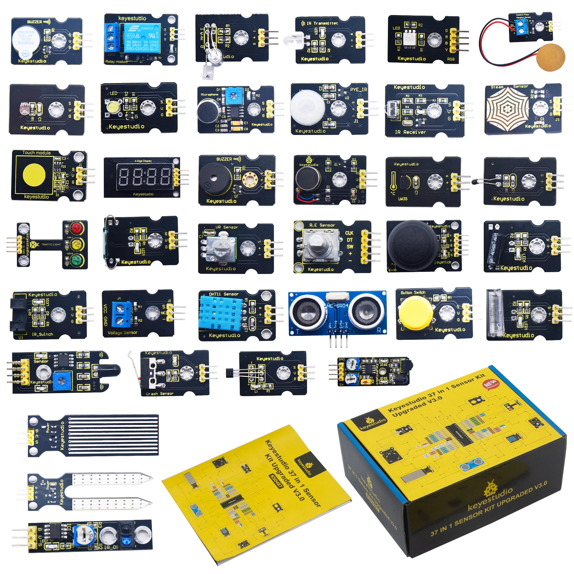 Baratos Nuevo keyesstudio 37 en 1 Sensor Kit actualización V3.0 + caja de regalo para Arduino starter Kit W 37 proyectos Tutorial STEM niños programación