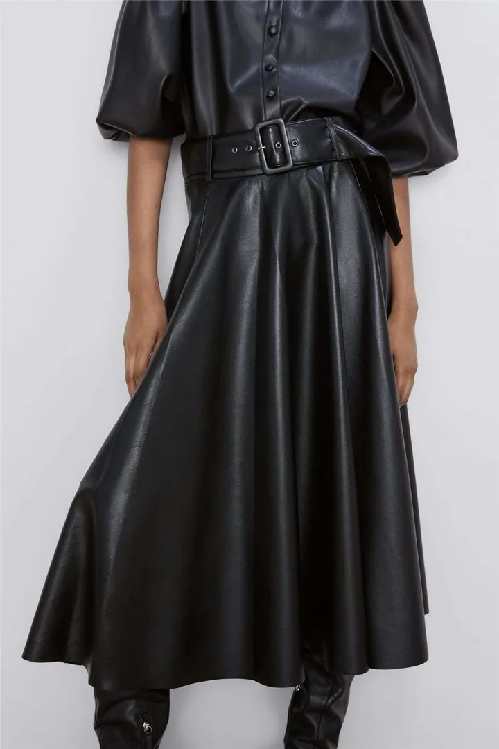 

Brand OEM Foundry High Quality Black Formal PU Leather Skirt 2019 Autumn Winter Style High Waist A-line Skirt