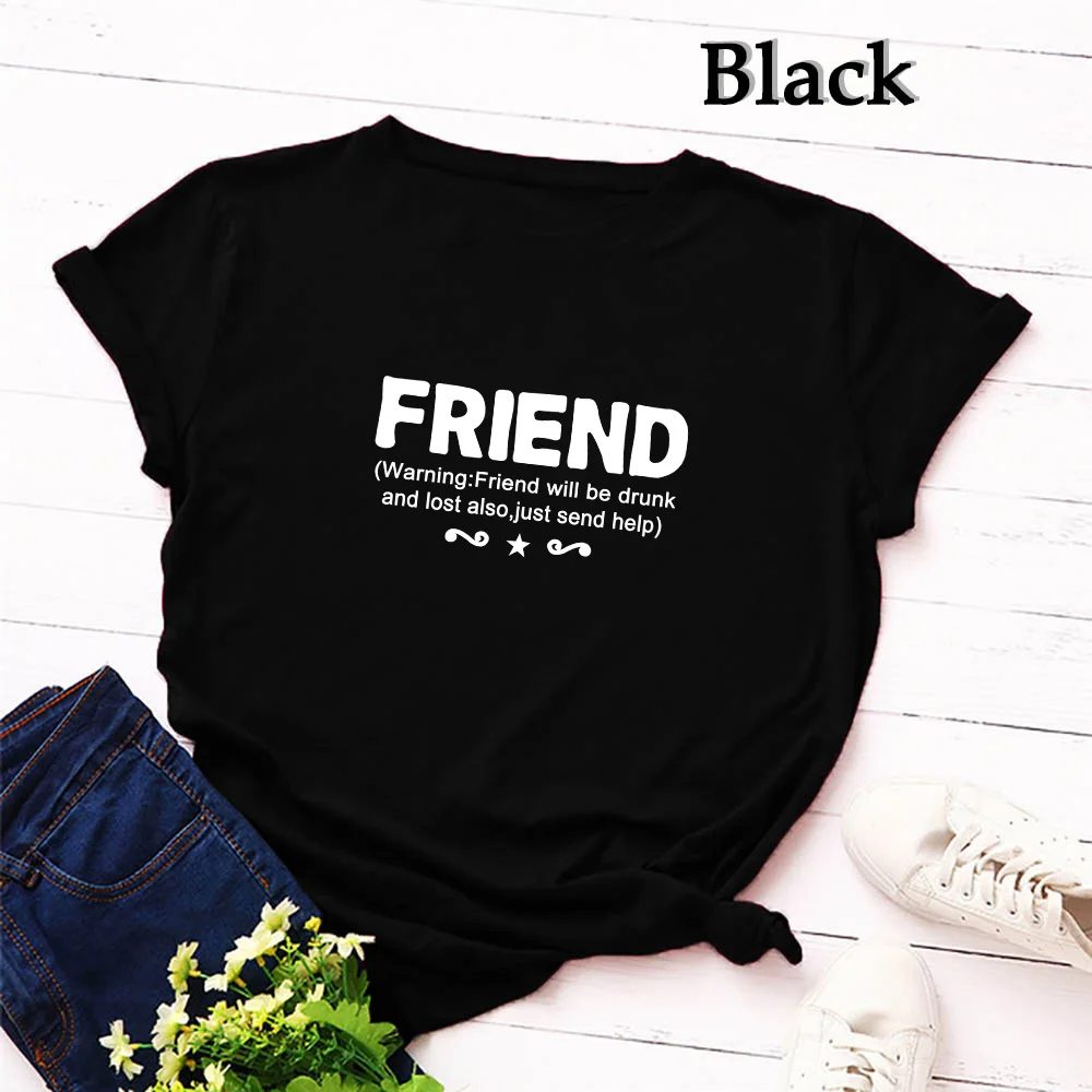 QIM для женщин с принтом «если потерян или пьян, пожалуйста, верните друг, I'm Ther Friend», забавный питьевой топ, футболки, летняя женская футболка - Цвет: Черный