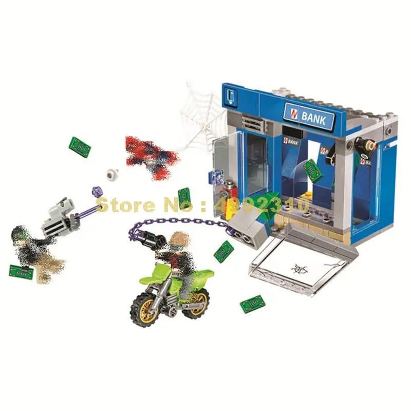 

10742 207pcs marvel super heroes spiderman atm thief battle 3 figures building block 76082 Bricks Toy