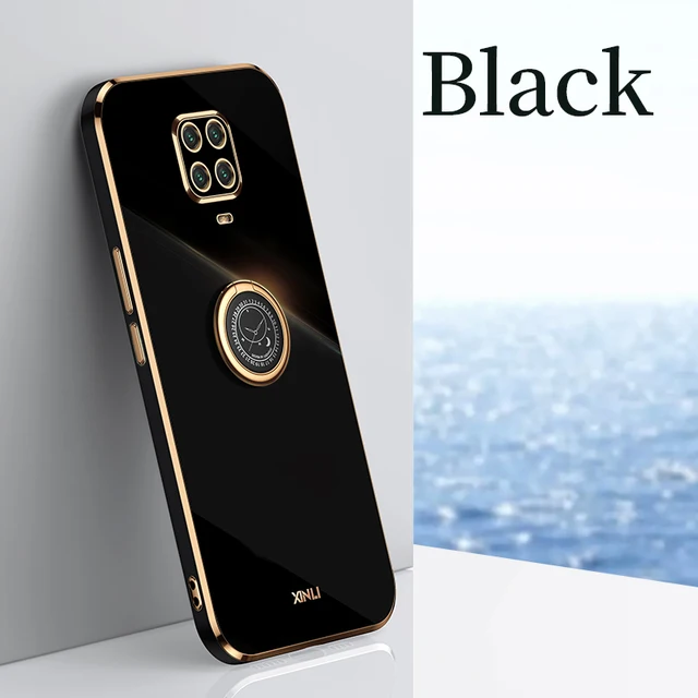 Plating Square Finger Ring Holder Phone Case On For Xiaomi Redmi Note 9 Pro Max Note9 S 9s 9pro Luxury Soft Silicone Stand Cover ZH ZB Black