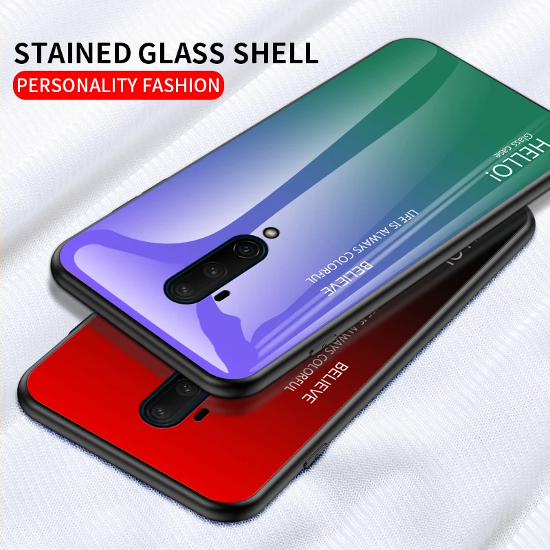 OnePlus 7T Pro Чехол роскошная мраморная оправа из закаленного стекла и мягкого ТПУ