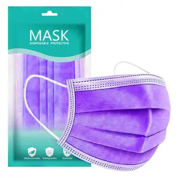 

Men Women Purple Disposable Face Mask Dustproof Windproof Protective Mask 3-Layer Meltblown Cloth Mask 10/20/30/50/100/200 PCs A