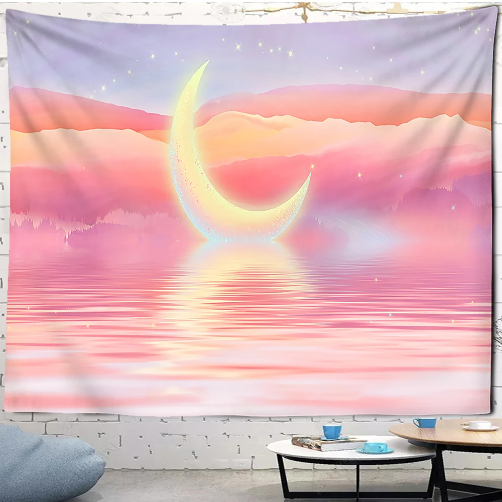 Roze Maan Sterrenhemel Tapestry Universe Muur Opknoping Kamer Dorm  Wandtapijten Art Thuis Psychedelische Kawaii Room Decor - AliExpress, image size:1000x1000