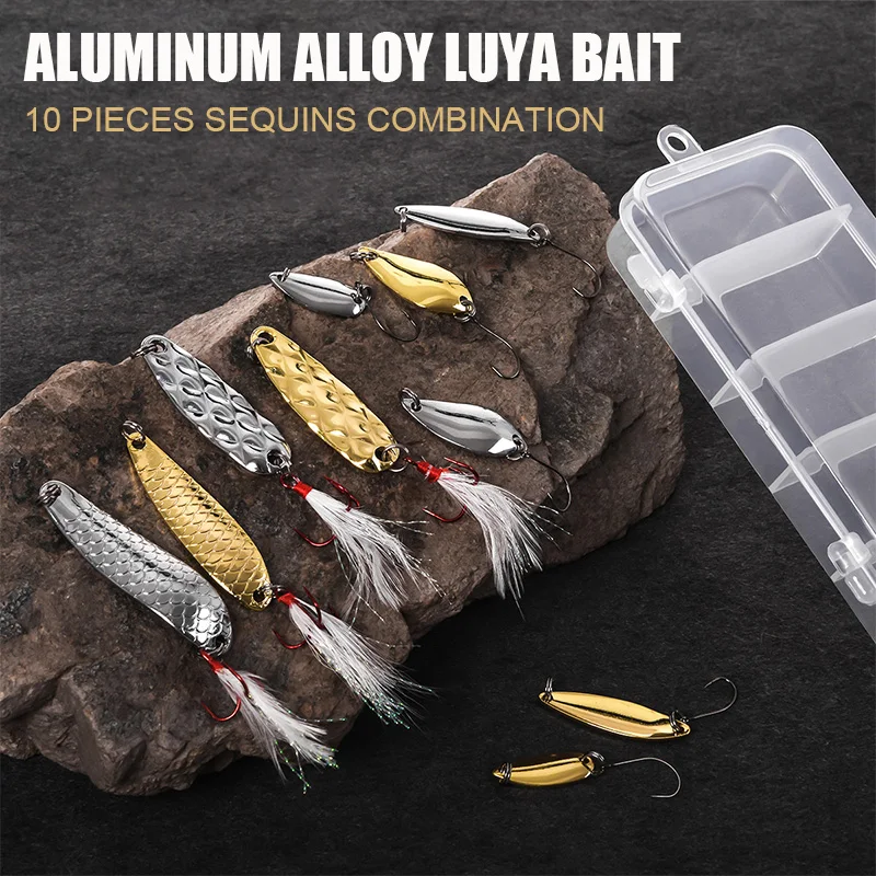 

Aluminum Alloy Luya Bait Boxed Sequin Set 10 Pieces 5 Gloria Spoon Bait Hard Bait High-quality Fishing Gear