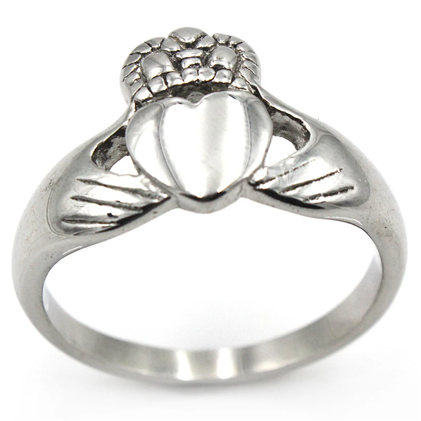 Mens Claddah Rings Stainless Steel Celtic Irish Traditional Symbol Jewelry Punk Style Hands Heart Crown Shape Classic Design