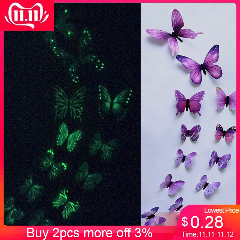 Us 029 36 Di Sconto12pcs Farfalla Luminosa Di Disegno Della Decalcomania Di Arte Della Parete Adesivi Camera Magnetica Complementi Arredo Casa