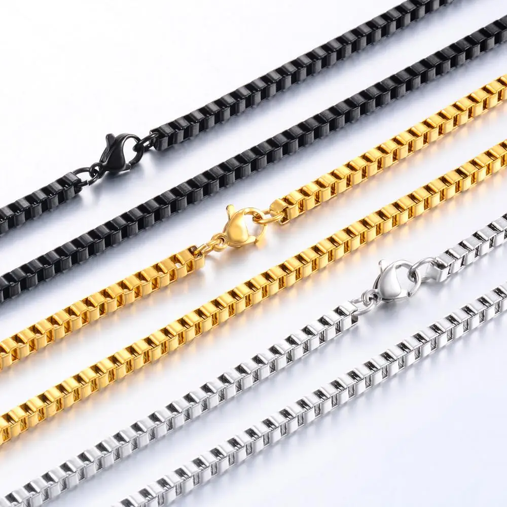 2/3/4MM de acero/oro/Negro/caja collar cadena 316L collar de acero inoxidable para alto de moda de joyería de calidad los hombres de las mujeres de la cadena