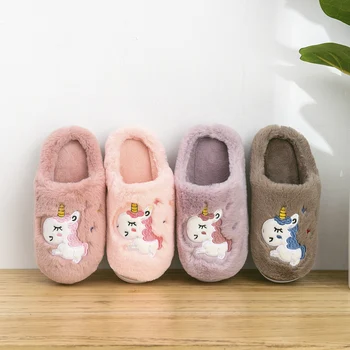 

New kids Cotton Slippers Autumn Winter Cartoon Unicorn Rainbow Children Baby Shoes Home Warm Hard Sole Winter Shoes
