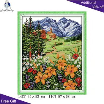 

Your Gift Spring Mountain Home Decor F300 14CT 11CT Counted and Stamped Snow Mountain In Spring Embroidery DIY Cross Stitch kits