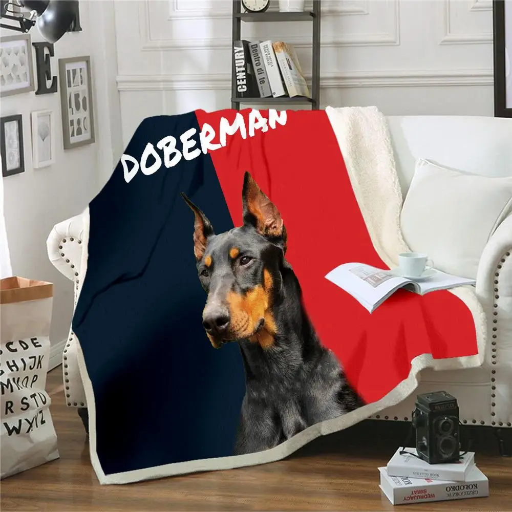 

HX Doberman Blankets 3D Graphic Best Friend Animal Dogs Double Layer Blanket Pets Printed Keep Warm Plush Quilts