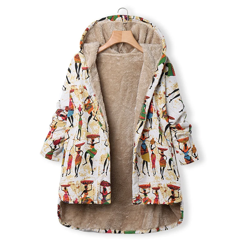 CHAMSGEND Hot Women Winter Warm Hooded Jacket Coat Casual Outwear Floral Print Female Oversize Pocket Long Coat Parkas 923