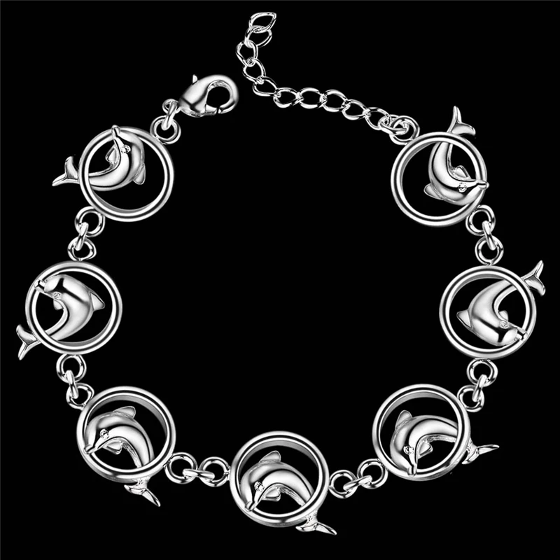 Charmhouse 925 серебряные браслеты для женщин круглый Дельфин звено цепи браслет Pulseira модные ювелирные изделия вечерние подарки