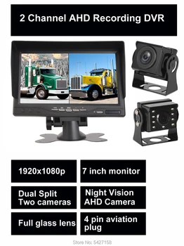 

1920x1080p AHD Recording DVR 7 Inch Color Monitor with Truck Night Vision Front Rear View Cameras Support SD Card