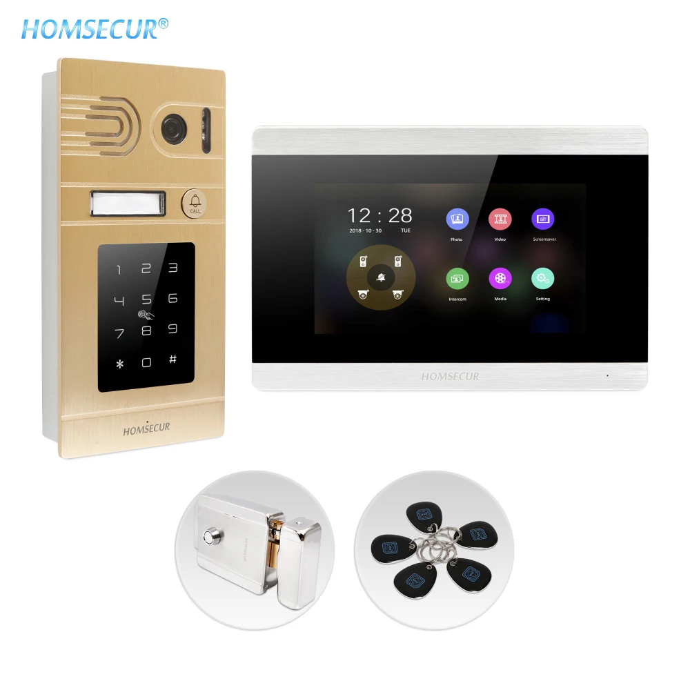 Видеодомофон HOMSECUR 4 проводная система AHD с 7 дюймовым экраном сенсорным паролем IC