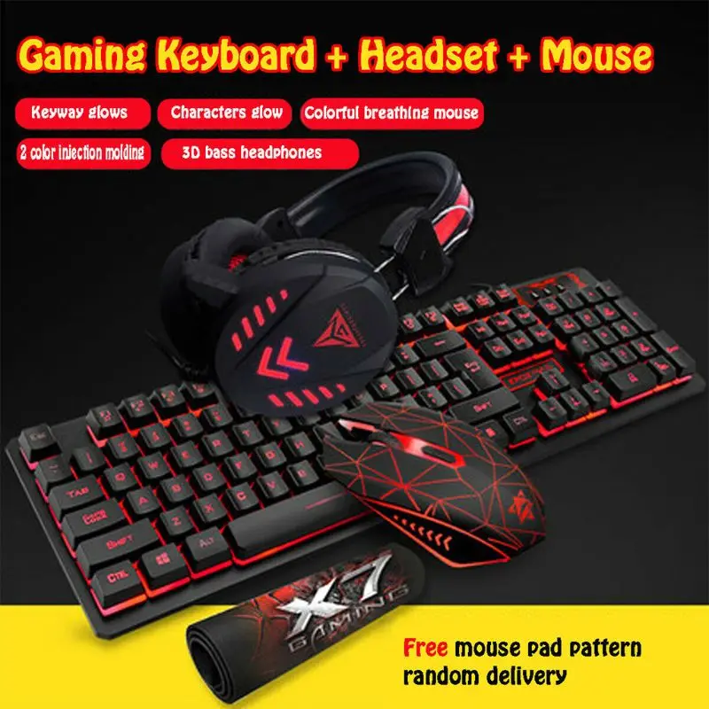 

4Pcs/Set K59 Wired USB Keyboard Illuminated Gaming Mouse Pad Backlight Headset R2JB