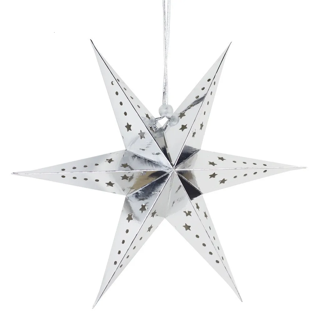 Бумажный фонарь со звездой, 1 шт., серебристый и белый цвет, окно, свадьба, Рождество, фестиваль, украшение, висячие, веселые елочные игрушки для украшения