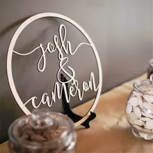 На Заказ Свадебный деревянный круглый принт персонализированные невесты и жениха имя реквизиты для свадебной фотографии деревенский Свадебные украшения стены