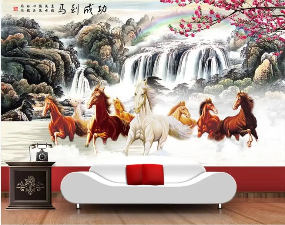 

WDBH Custom photo 3d wallpaper Chinese horse running landscape home decor living room 3d wall murals wallpaper for walls 3 d