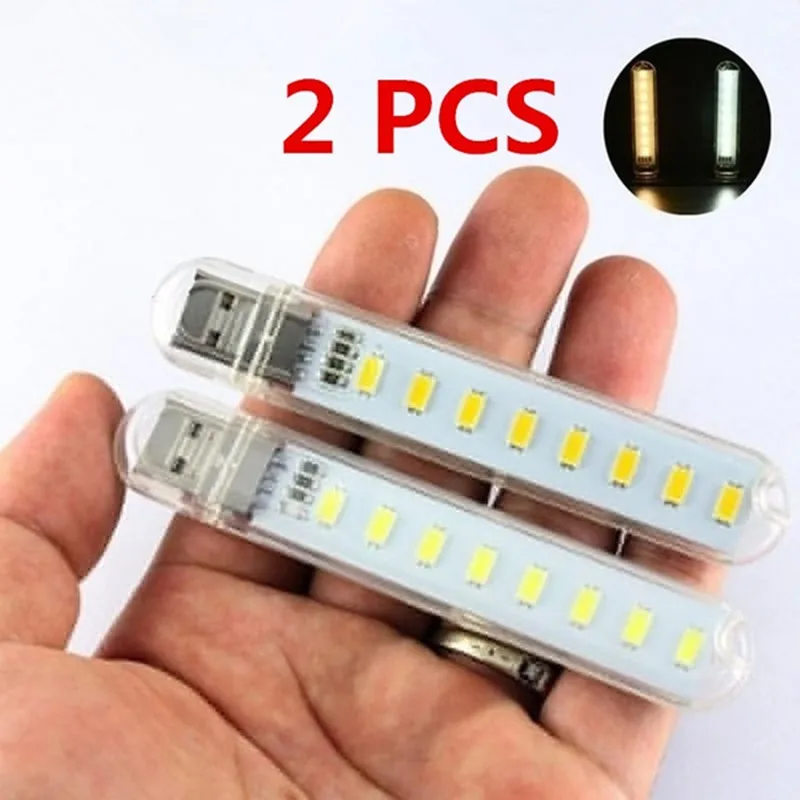 1/2PCS 8 LED Mini Portable USB Lamp DC 5V Camping USB Lighting for PC Laptop Mobile Power Bank Gadget