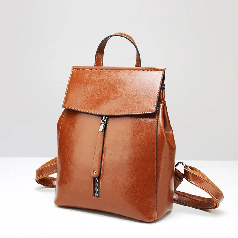 

2019 Woman Genuine Leather Shoulders Oil Cowhide Backpack Bag