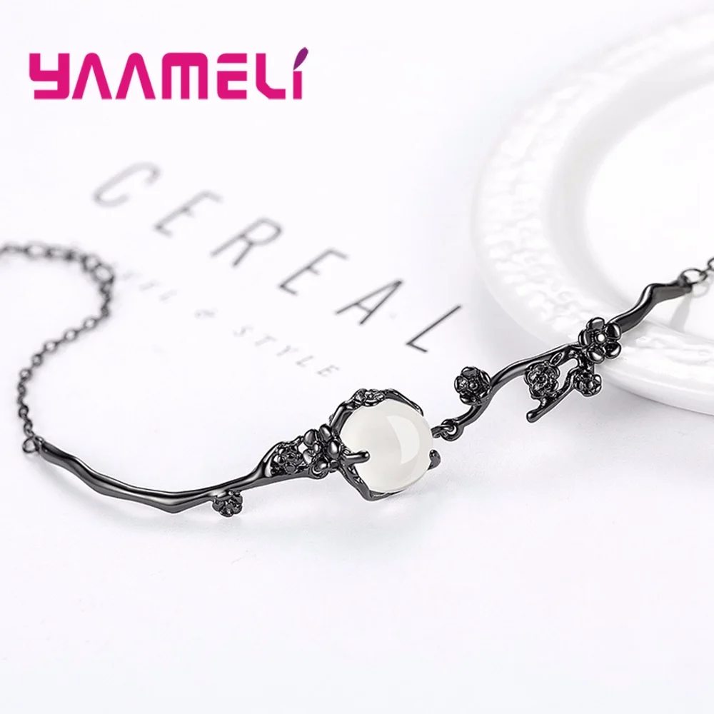 S925 Серебряные Браслеты, красивые цветы сливы, натуральный кристалл, амулеты, ювелирные изделия для женщин, девочек, подарок на день рождения