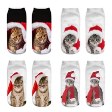 Meias curtas unissex com desenhos animados, meias de gato curtas coloridas engraçadas com desenhos animados do natal, impressão 3d para mulheres