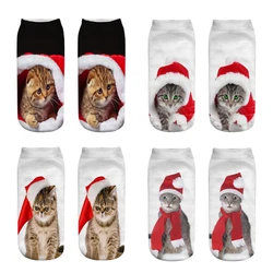 3D Print Funny Cute Cartoon Christmas Kitten Unisex Short Socks Creative Colorful Multiple Cat Face  Low Ankle Socks For Women
