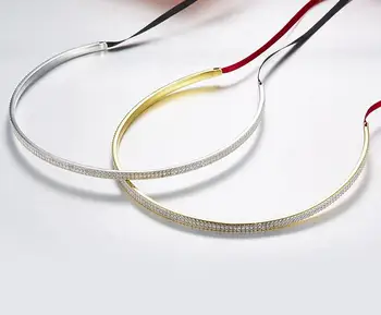 

925 Sterling silver Elegant Rhinestone Tennis Necklace Temperament lace black Ribbon pendant Punk Hip Hop bling crystal jewelry