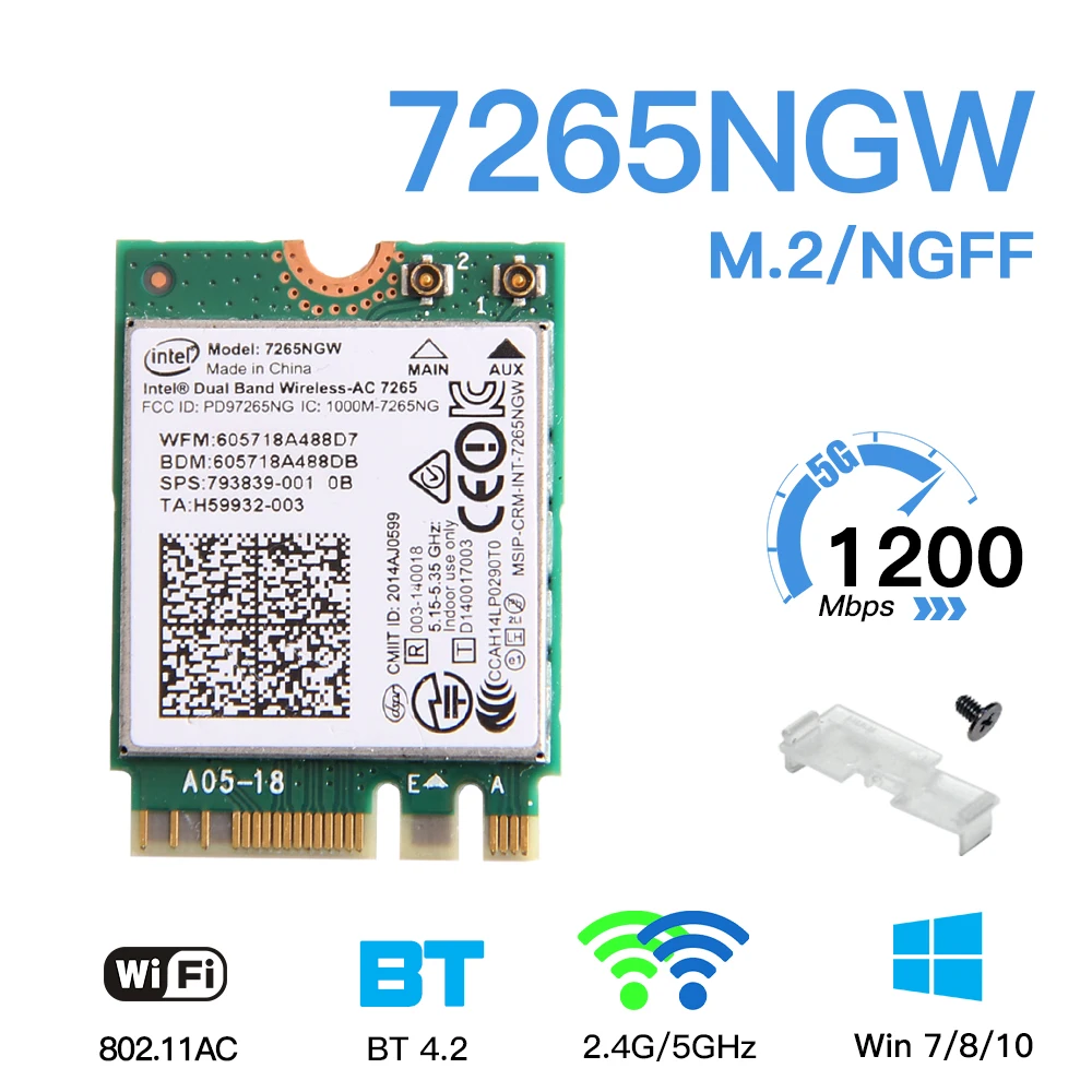 867 Мбит/с ноутбук M.2 Wifi карта беспроводная 2 4G/5 ГГц для Intel 7265 7265NGW 802.11ac 2x2 WiFi Bluetooth 4 0