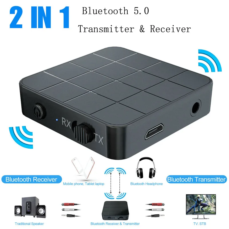 

2-In-1 Bluetooth 5.0 Audio Receiver Transmitter AUX RCA 3.5mm Jack Music Stereo Wireless Adapter Dongle For Car TV PC Speaker