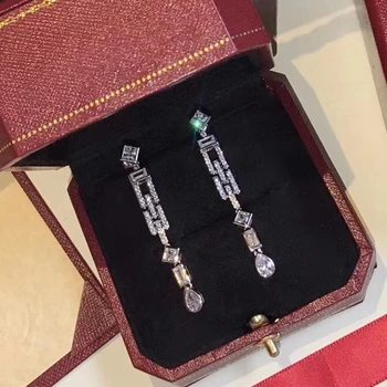 

Top Quality Pure 925 Sterling Silver Jewelry For Women Long Drop CZ Earrings Luxcy Party Earrings Fine Costume Jewelry Earrings