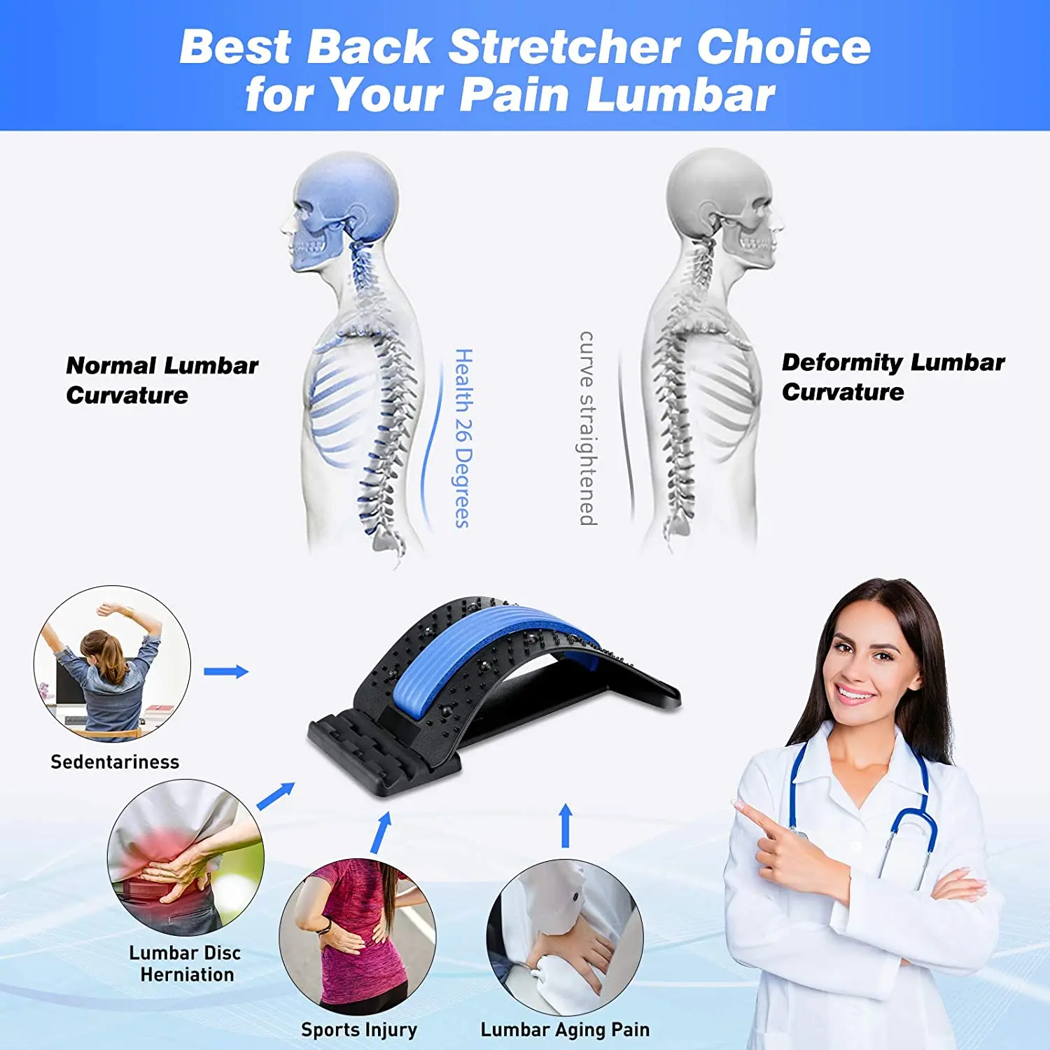 Back Massager Stretcher Spine Deck Back Pain Relief with Magnetic Acupressure Points Spine Deck Stretcher Lower