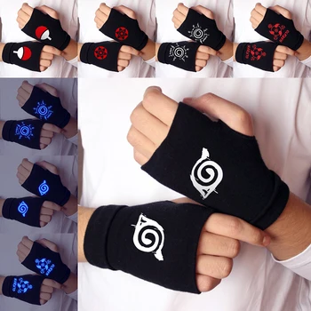 

Anime NARUTO Akatsuki Uchiha Itachi Cosplay Gloves Konoha Kakashi Sharingan Cotton Knitting Warm Half Finger Mittens Glove