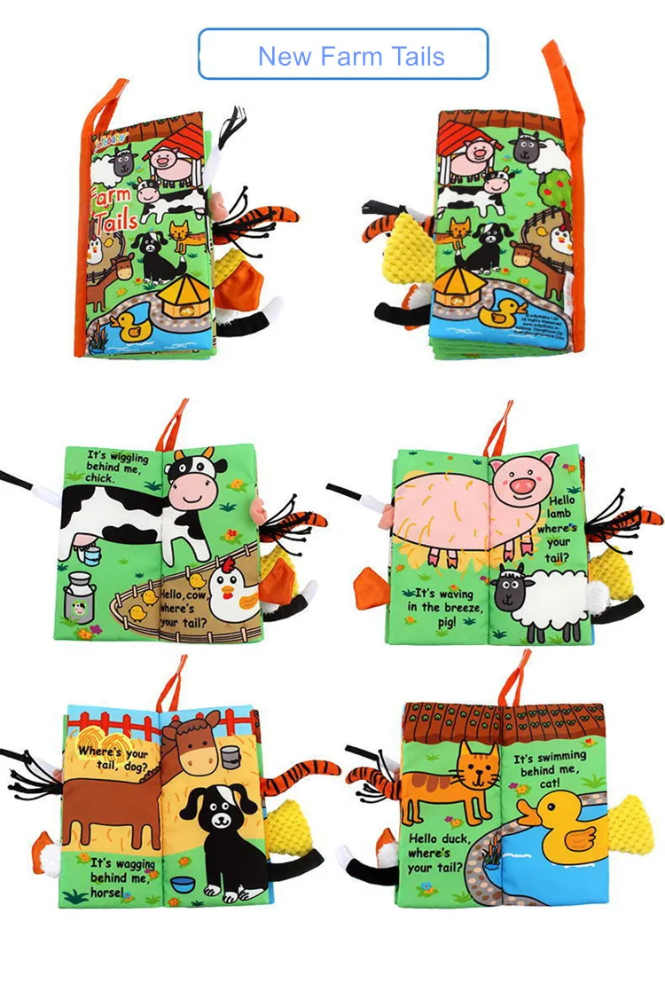 Brinquedos do Bebê Livros de Pano Livro do Bebê Macio para Crianças Livros de Actividades de Aprendizagem Desenvolvimento Precoce Infantil Educação Caudas Animais 13 Computers & Electronics