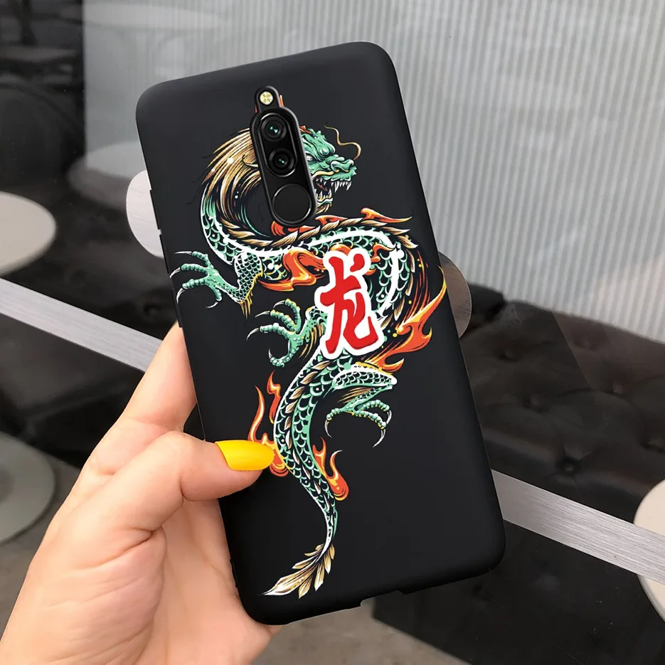 Thoáng Mát Rồng Sư Tử Sơn Ốp Lưng Cho Xiaomi Redmi 8 Ốp Lưng Redmi8 Mềm Mỏng Sang Trọng Đen Mờ Dành Cho Xiaomi redmi 8A 8 Một Ốp Lưng