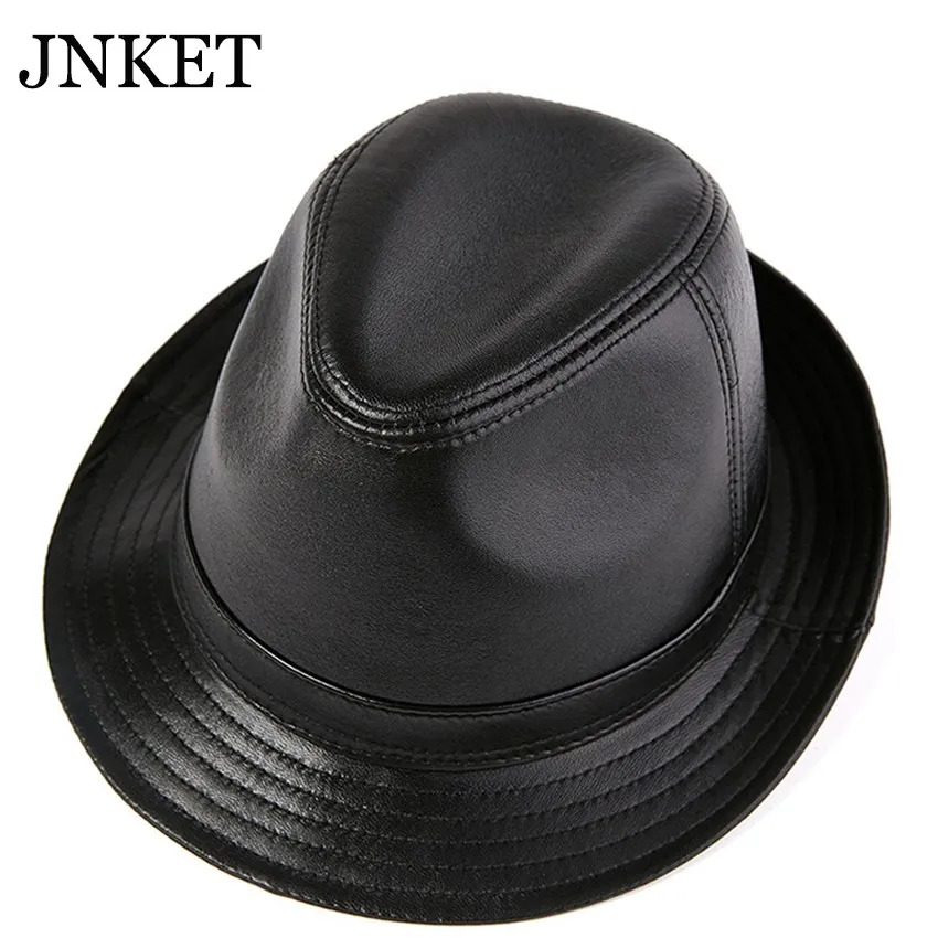 Jnket New Autumn Winter Men Sheepskin Jazz Hat Fedoras Hat Gangster Cap