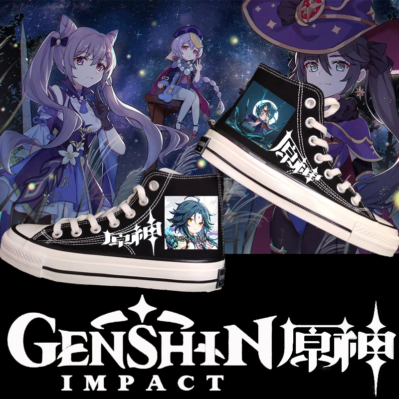 

Игра Genshin Impact Косплей Klee Paimon Barbatos Xiao модная обувь повседневная Студенческая холщовая обувь с героями мультфильмов
