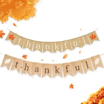 

Thanksgiving Banner With Maple Leaf Pattern Household Linen Thanksgiving Banner Thanksgiving Decoration Festive Party Supplies