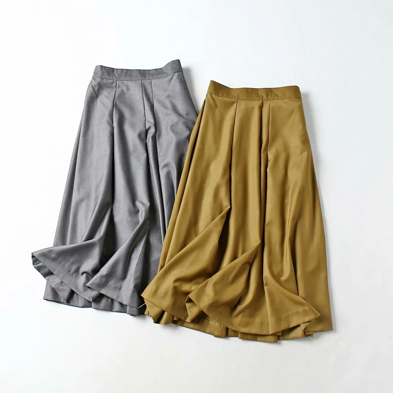 

High Street Women solid color pleats high waist casual slim a line skirt faldas mujer ladies side zipper button skirts QUN437