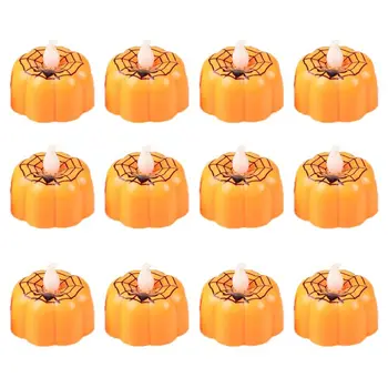 

12Pcs Pumpkin Battery Operated LED Electric Candle Light Flameless Tealights Flickering Home Halloween Festival Party Decoration