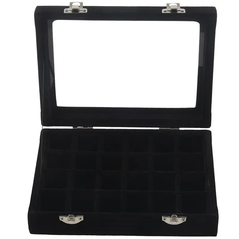 

24 grid Display Box Jewelry Storage Glass Bracelet Watch pillow Buckle
