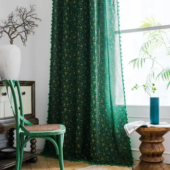 

Christmas Green Curtain For Living Room Blinds Bedroom Bay Window Cotton linen bronzing Finished curtain BuckleTube curtain