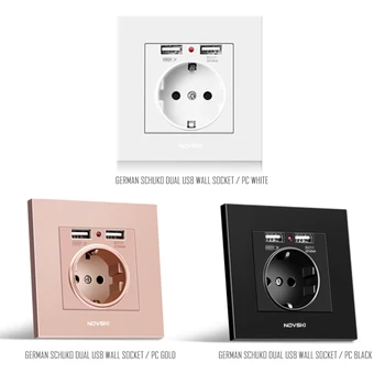 

NOVSKI European Russian electrical wall socket with 2100mA dual USB port grounding 16A German Schuko plug power socket 86mm*86mm