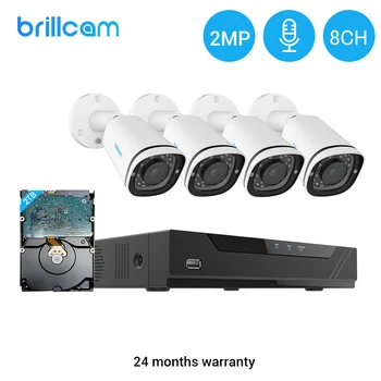 

Brillcam 2MP IP Camera Outdoor Security Camera System 8CH 5MP Poe NVR Kit H.265 Security Camera Systems Smart Detection Recorder