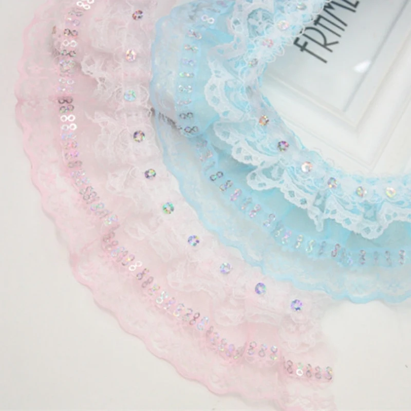 

lace fabric with sequins 5.5cm wide lace ribbon dress handmade materials DIY crafts folds mesh needlework sewing accessories