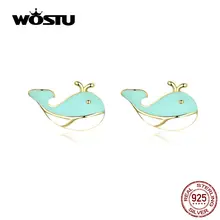 WOSTU, серьги-гвоздики в виде голубого Кита, 925 пробы, серебряные, корейский стиль, маленькие серьги для женщин, свадебные, обручальные ювелирные изделия CTE191